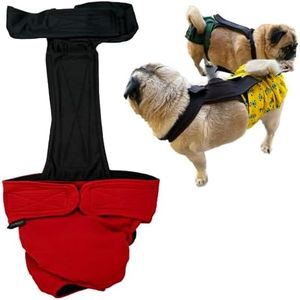 Kitty & The Woof Gang Red & Black Reversible Handmade Washable/Reusable Dog Sanitary Full Heat Pants for Female Dogs Designed as Diapers During Period of Heat & Male Dogs with Health Issues (L)