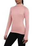 TCA Women's SuperThermal Long Sleeve Performance Base Layer Running Training Workout Top - Mock Neck - with Thumbholes - Pink Silver, S