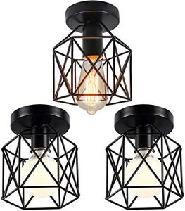 iDEGU Lot de 3 Plafonniers Industriels, 15CM Lustre Fer Forge Noir Cage Suspension Luminaire pour Chambre Entrée Café Bar (3 pcs)