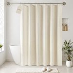 Jowels Cream Linen Shower Curtain, Boho Farmhouse Shower Curtain Set for Bathroom, 200GSM Luxury Weighted Water Resistant Fabric Textured Shower Curtains with 12 Metal Hooks, 72Wx90H