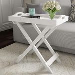 WIQOWEG Lavish Home Folding End Table with Removable Tray Top, 22-Inch Tall (White)