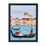 The Spring Palette | VENICE - Travel Inspired Modern Wall Painting | Modern Art Painting for Living Room Bed Room and Office | 11 x 14 inches (Black Frame)