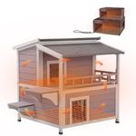 Aivituvin Heated Outdoor Cat House for Outside Insulated Feral Cat Shelter Weatherproof with Heated and Insulated Liner 2 Story (Grey, Large with Heater)