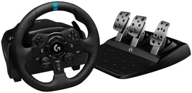 Logitech G923 Racing Wheel and Pedals, TRUEFORCE up to 1000 Hz Force Feedback, Responsive Driving Design, Dual Clutch Launch Control, Genuine Leather Wheel Cover, for PS5, PS4, PC, Mac - Black