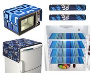 Yellow Weaves Combo of Fridge Top Cover 4 Fridge Mat With 1 Oven Cover with 2 handle covers (Pack of 8) Blue color