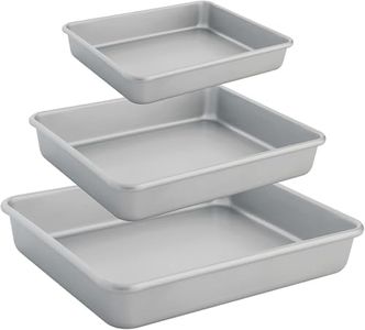 Barlket 9/11/13 Inch Rectangle Cake Pan, 3-Pcs Deep Baking Pans Set Nonstick, Heavy Duty Thickness Bakeware Lasagna Pan for Toaster Oven, Siliver