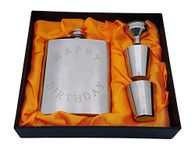 Palm City Products Happy Birthday Flask Gift Set - 7 oz Flask Engraved with "Happy Birthday"