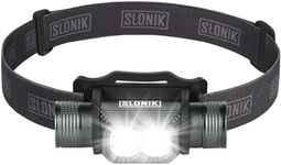 SLONIK Rechargeable Headlamp for Adults 1000 Lumens Super Bright 600 ft Beam LED Headlamp 2200mAh Battery – Lightweight, Heavy-Duty, IPX8 Waterproof Hard Hat Light – Camping, Running Headlight (Black)