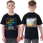 huale POD Custom Personalized Shirt for Child Boys Girls - Personalized Kids Shirt with Text Photo Image - Front & Back Print Black