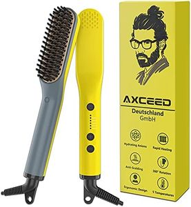 Beard Straightener Comb for Men, Axceed 2-in-1 Electric Hair Straightener, Premium Ionic Brush 30s Fast Heating up to 200°C for Hair and Beard Straighteners