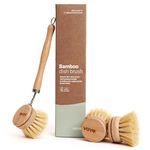 Vove | Eco Bamboo Dish Brush | Long Handle Brush With 3 Replacement Heads | Natural Fiber | Eco-Friendly | Plastic Free | FSC Wooden Dish Brush | Long Lasting | For Washing and Cleaning