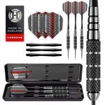 Harrows Black Jack Darts, Steel Tip Darts Set, Includes Speedline Dart Shafts, Supergrip Flights & Convenient Travel Case, Available in Sizes 18g, 20g, 22g & 24g