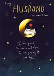 Greeting Card (PH2296) - Husband Birthday - The Man I Love - Owls on the Moon - The Tweets Range - Emboss Attachment, Flitter and Foil Finish