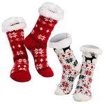 JOYIN 2 Pack Women's Fleece Lining Fuzzy Soft Slipper Socks Soft Premium Fleece Crew Socks Red, White for Winter Christmas, Holiday or Birthday Gift