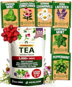 HOME GROWN Medicinal Herb Seeds Collection | 6 Heirloom Tea Seeds | Non GMO Lavender, Chamomile, Mint Seeds for Planting Outdoors & Indoors - Lemon Balm, Peppermint, Echinacea