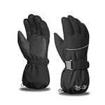 Azarxis Kids Ski Gloves, Winter Waterproof Cold Weather Warm Gloves Thermal Fleece Snow Gloves for Boys & Girls Skiing, Snowboarding (Black, L)