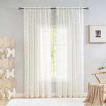 YJ YANJUN Floral Lace Curtains 108 inches Long 2 Panels Set French Country Shabby Chic Sheer Curtains for Living Room Window Light Filtering Rod Pocket 52 x 108 Inch Ivory