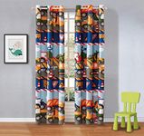 Fancy Linen 2 Panel Curtain Set Under Construction Zone Trucks Tractors Light Blue Red Yellow Dark Blue New