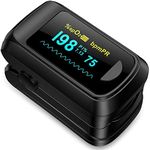 Fingertip Pulse Oximeter Blood Oxygen Monitor Pulse Ox, Heart Rate and Fast Spo2 Reading Oxygen Meter with OLED Screen Included Batteries and Lanyard