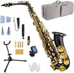 STRICH Eb Alto Saxophone Brass Student Beginner Alto Sax Kit with Hard Case Stand Neck Strap Mouthpiece and Reeds for School Band Home Practice, SSA-31B, Black