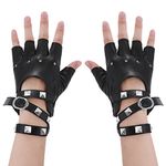 Yolev Leather Fingerless Gloves Black Goth Gloves Biker Punk Gloves with Belt Up Closure and Rivet Design for Women Teens Girls for Halloween Party Prom Cosplay