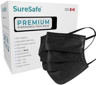 SURESAFE Premium Black Mask - Disposable Face Mask Pack of 100, 3 Ply face mask with ear loop, Women and Men Face Mask, High Filtration