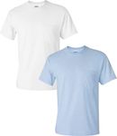 Gildan Men's Shirt, White/Light Blue., L