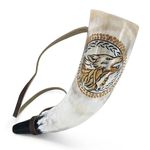 Norse Tradesman Viking War Horn – 12" Blow Horn Battle Trumpet Crafted from Authentic Premium Ox Horn – Hand Engraved with Norse Wolves – A Stirring Piece of History – "The Howler"