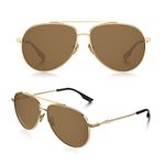 LUENX Men Sunglasses Polarized Lens - UV 400 Protection Brown Lens Gold Frame 60mm