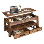 FABATO 41.7'' Lift Top Coffee Table with Storage, Rustic Living Room Open Storage Coffee End Table with Hidden Compartments and 2 Drawers, Rustic Brown