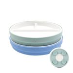 Elk and Friends Kids 7.8” Porcelain White Divided Plates with Silicone Suction Sleeves | Suitable for Babies/Toddlers | Microwave & Dishwasher Safe | Stay Put Dinnerware | Snack Dishes | 2 Pack
