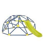 Maxmass 2-in-1 Kids Dome Climber Set, Toddler Climbing Frame with Smooth Slide and Fabric Platform, Indoor Outdoor Geometric Children Jungle Gym Playset for Garden Yard Park (Green + Blue)