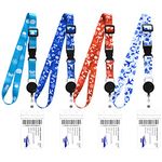 Fuguan 4 Pack ID Badge Holder with Lanyard, Retractable ID Card Holder, Lanyard with ID Holder, Cruise Card Holder with Reel Clip, Name Tag Holder Neck Badge Lanyards for Office School