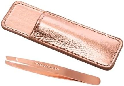 TWEEZERMAN Mini Tweezers with Leather Case (Slanted Tip for Eyebrow Plucking, Travel Size) Rose Gold