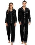 SWOMOG Family Matching Pajamas Set Silk Satin Button Down Sleepwear Long Sleeve Nightwear 2 Pcs Pj Set Men Black Large