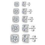 PABBEU 5Pairs Silver Studs Earrings for Women Hypoallergenic 925 Sterling Silver Stud Earrings Square Cubic Zirconia Sterling Silver Earrings Set Cartilage Stud Earrings for Women 3/4/5/6/7mm