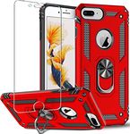 Folmeikat Compatible with iPhone 8 Plus, iPhone 7 Plus,iPhone 6s Plus/ 6 Plus Phone Case, Screen Protector 360 Degree Rotating Metal Ring Slim Shock Absorption Reinforced Corner Soft TPU 5.5" (Red)