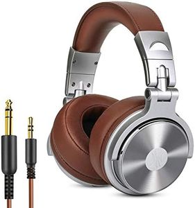 OneOdio DJ - Cuffie da studio, cuffie over-ear con microfono, adattatore senza chiusura, jack da 6,3 mm e 3,5 mm, alloggiamento girevole a 90°, unità driver da 50 mm, auricolari protettivi in pelle…