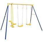 COSTWAY Kids Swing Set, Heavy Duty Extra Large Metal Swing Frame with Double Swings, Glider, Adjustable Hanging Rope, Children Outdoor Backyard Play Set for 3+ Years Old