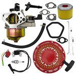 Strongthium GX240 GX270 Tune Up Parts Carb Kit for Honda Predator 8.0 9.0 hp 301cc w/Carburetor + Pull Start + Coil + Air Filter + Spark Plug + Throttle Springs + Gaskets