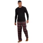 Mens Long Sleeve Plain Top Checked Bottoms Sleepwear Pajama Set Crew Neck Warm Cozy Super Soft Adults Loungewear (RED-Black, M)