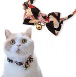 Necoichi Chirimen Kimono Bow Tie Cat Collar (Black) with Bell Safety Breakaway Soft Lightweight for Cats Kitty Kitten Japanese Stylish Pattern, No.1 Seller in Japan