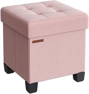 SONGMICS Storage Ottoman, Small Ottoman Foot Rest with Legs, 15 x 15 x 15.7 Inches Foot Stool, Ottoman with Storage, Load up to 660 lb, for Living Room, Bedroom, Dorm, Jelly Pink ULSF014P01