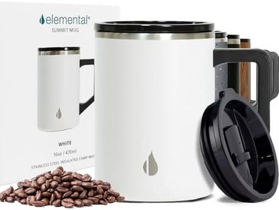 Elemental Insulated Coffee Mug - Stainless Steel Travel Cup for Hot & Cold Beverages - Triple Wall Insulated Tumbler, Reusable Thermal Travel Cup with Handle & Lid, 474ml - White