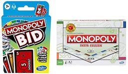 Monopoly Bid Game, Quick-Playing Card Game for 4 Players, Game for Families and Kids Ages 7 and Up, Multicolor & India Edition Board Game for Families,Fantasy Classic Gameplay,Multicolor