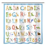 Sunlit Alphabet Fabric Shower Curtain for Kids ABC Educational Learning Tool for Boys and Babies Large A to Z Poster Tapestry Waterproof Polyester Bathroom Curtains- Blue 71 inch X 71 inch