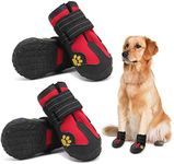 PK.ZTopia Dog Boots, Waterproof Dog Boots, Dog Rain Boots,Dog Booties with Reflective Rugged Anti-Slip Sole and Skid-Proof,Outdoor Dog Shoes for Medium to Large Dogs (Black-Red 4PCS).