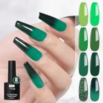 YTD Likomey Gel Nail Polish Green Set,Green Rainforest 8 Colors Emerald Green Olive Green Color Changing Green, Spring Gift UV Nail Gel Vernis Kit,7.5ml