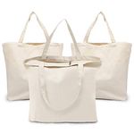 Blank Tote Canvas Bag with Zipper, 3 PC Segarty Cotton Bags with Handles, 12Oz Heavy Duty Reusable Washale Grocery Shopping Bags Plain Bags for Women Teacher Kids DIY Art Craft Painting Embroidery