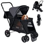 Maxmass Pet Stroller, Travel Dog Buggy with Adjustable Canopy, Safety Belt, Dual Entry and Ramp, Foldable Puppy Pushchair for Small Medium Dogs Cats